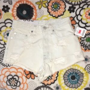 RIPPED HIGH RISE DENIM SHORTS